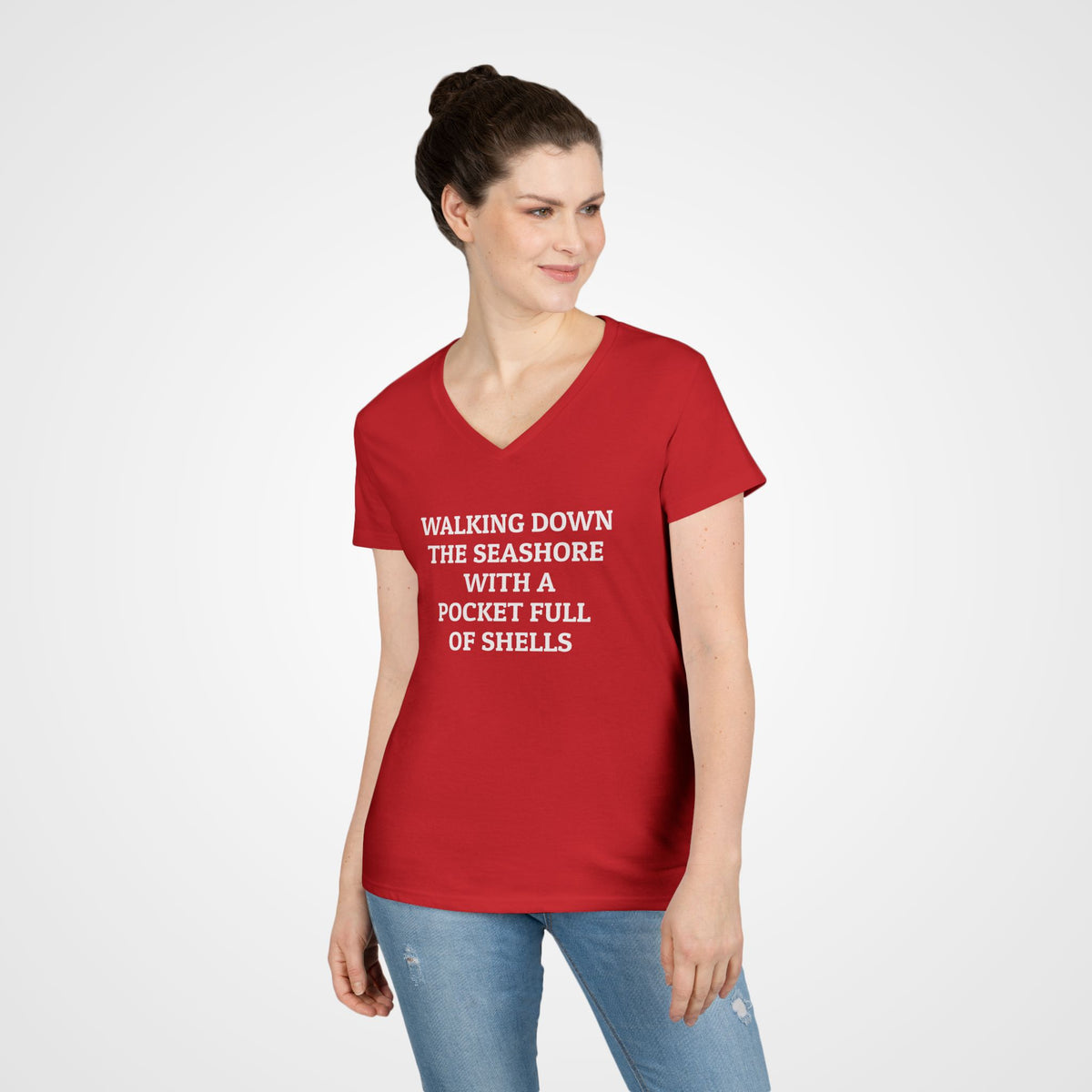 Walking Down the Seashore With a Pocket Full of Shells Women's V-Neck Tee