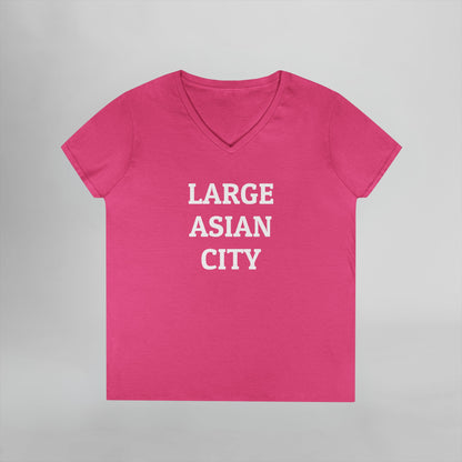 Large Asian City Women's V-Neck Tee
