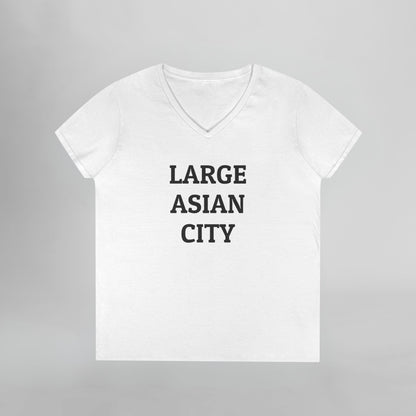 Large Asian City Women's V-Neck Tee