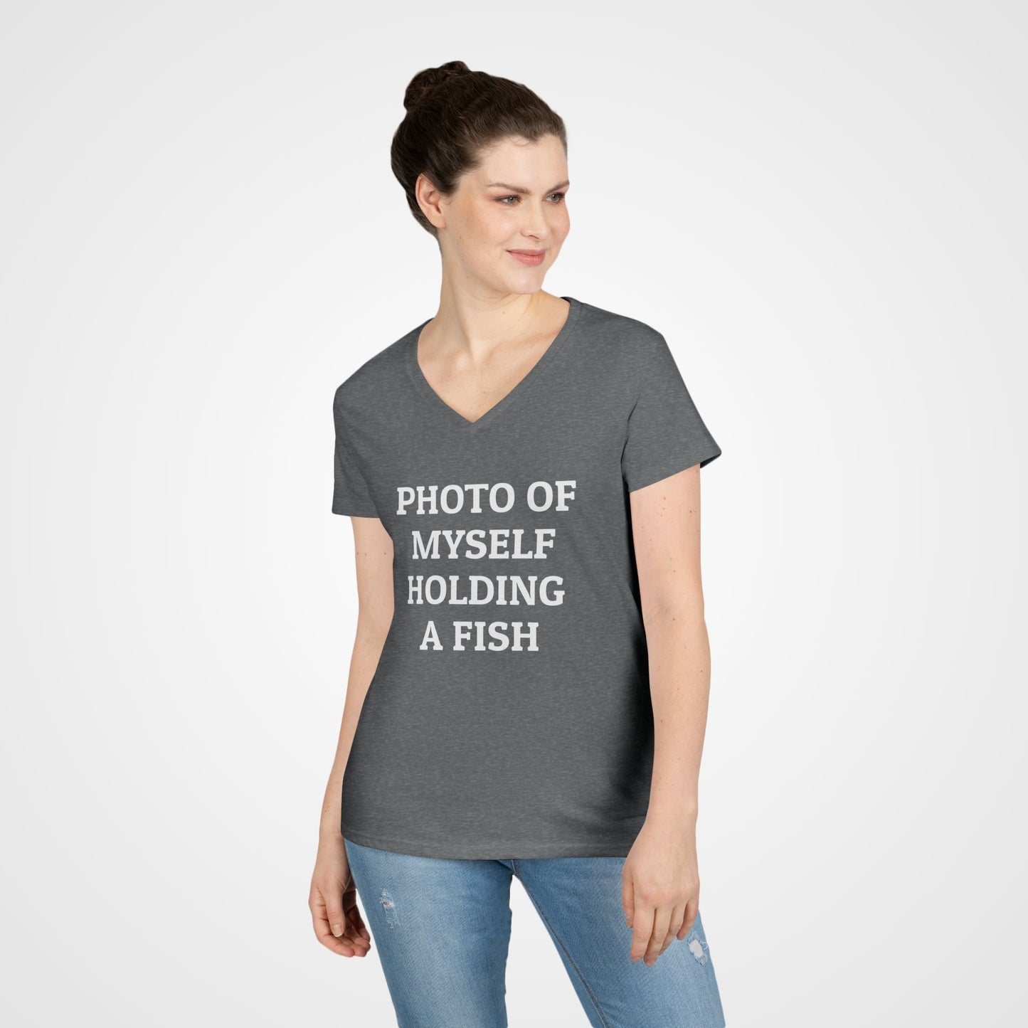 Photo Of Myself Holding a Fish Women's V-Neck Tee