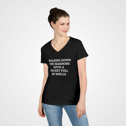 Walking Down the Seashore With a Pocket Full of Shells Women's V-Neck Tee