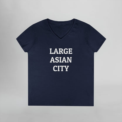 Large Asian City Women's V-Neck Tee