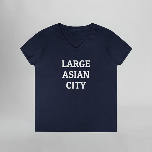 Large Asian City Women's V-Neck Tee