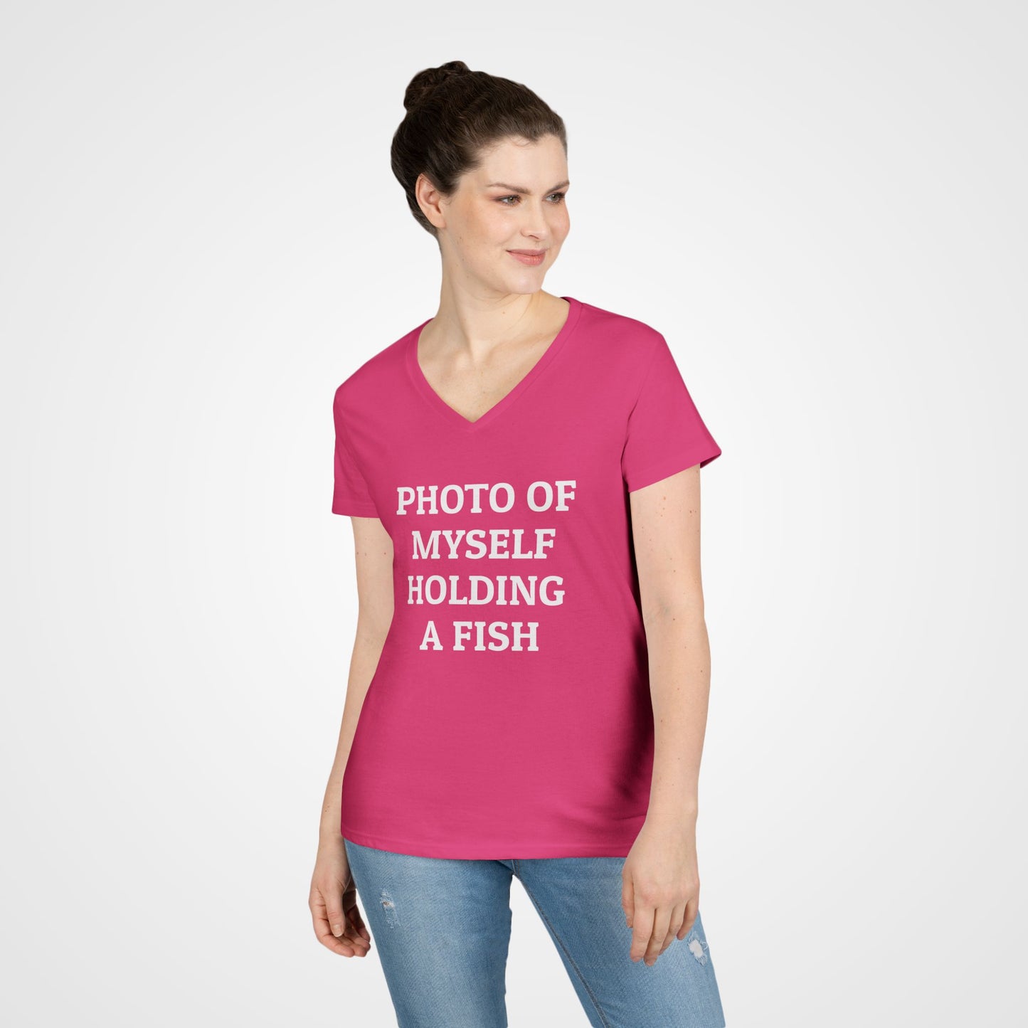 Photo Of Myself Holding a Fish Women's V-Neck Tee