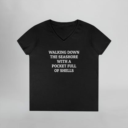 Walking Down the Seashore With a Pocket Full of Shells Women's V-Neck Tee