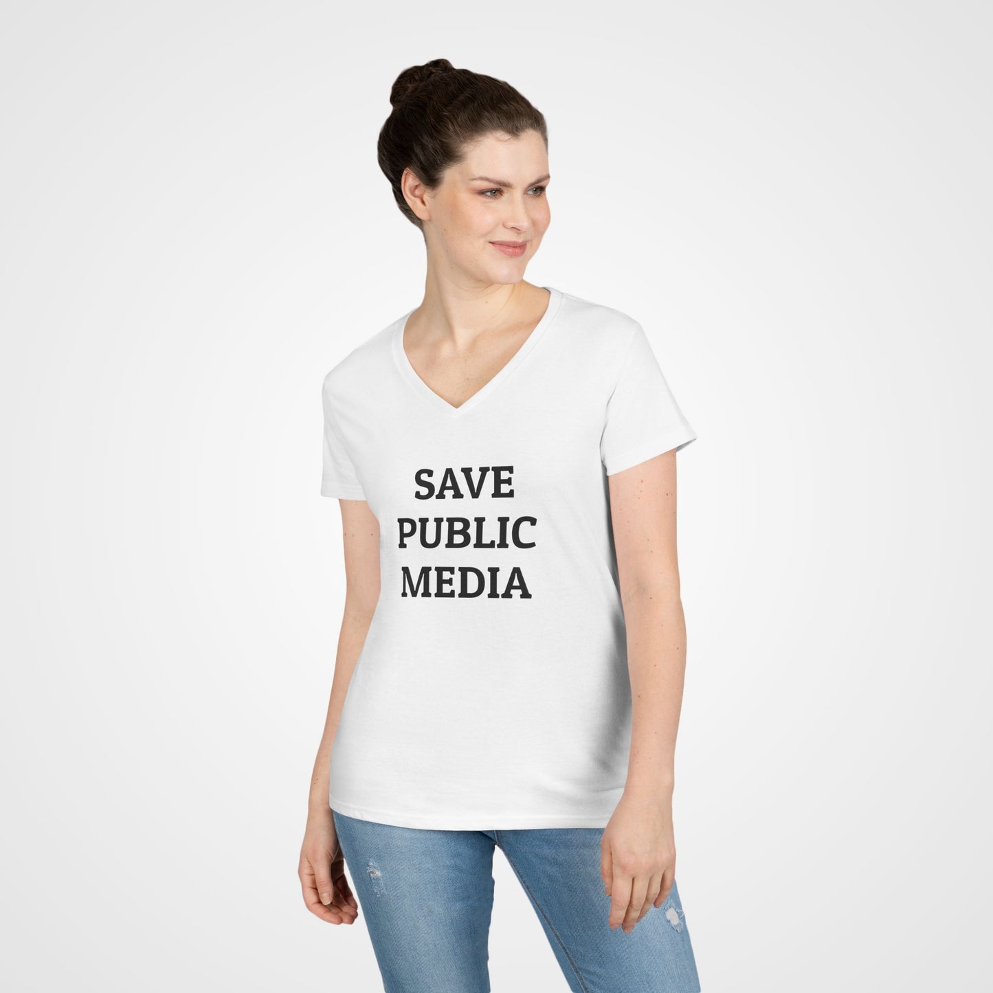 Save Public Media Women's V-Neck Tee