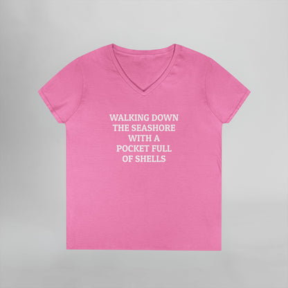 Walking Down the Seashore With a Pocket Full of Shells Women's V-Neck Tee