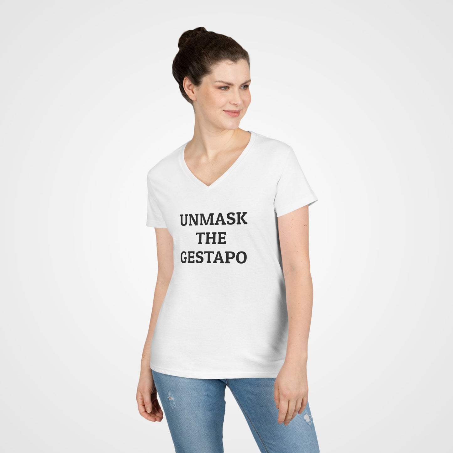 Unmask the Gestapo Women's V-Neck Tee