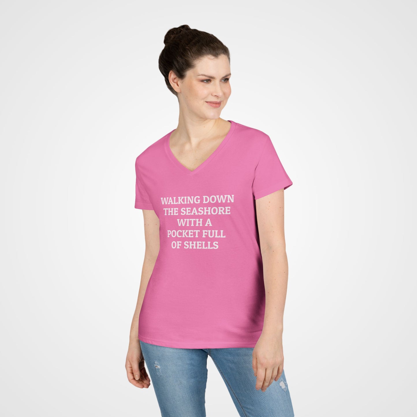 Walking Down the Seashore With a Pocket Full of Shells Women's V-Neck Tee