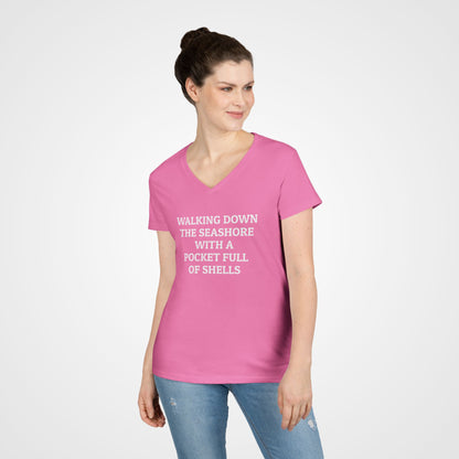 Walking Down the Seashore With a Pocket Full of Shells Women's V-Neck Tee