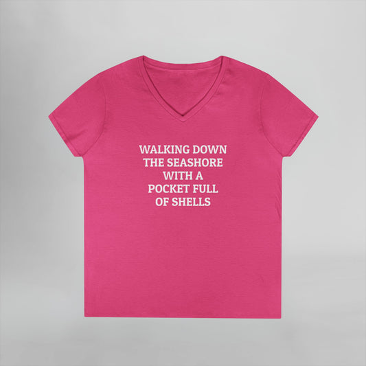 Walking Down the Seashore With a Pocket Full of Shells Women's V-Neck Tee