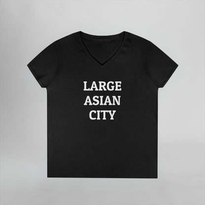 Large Asian City Women's V-Neck Tee